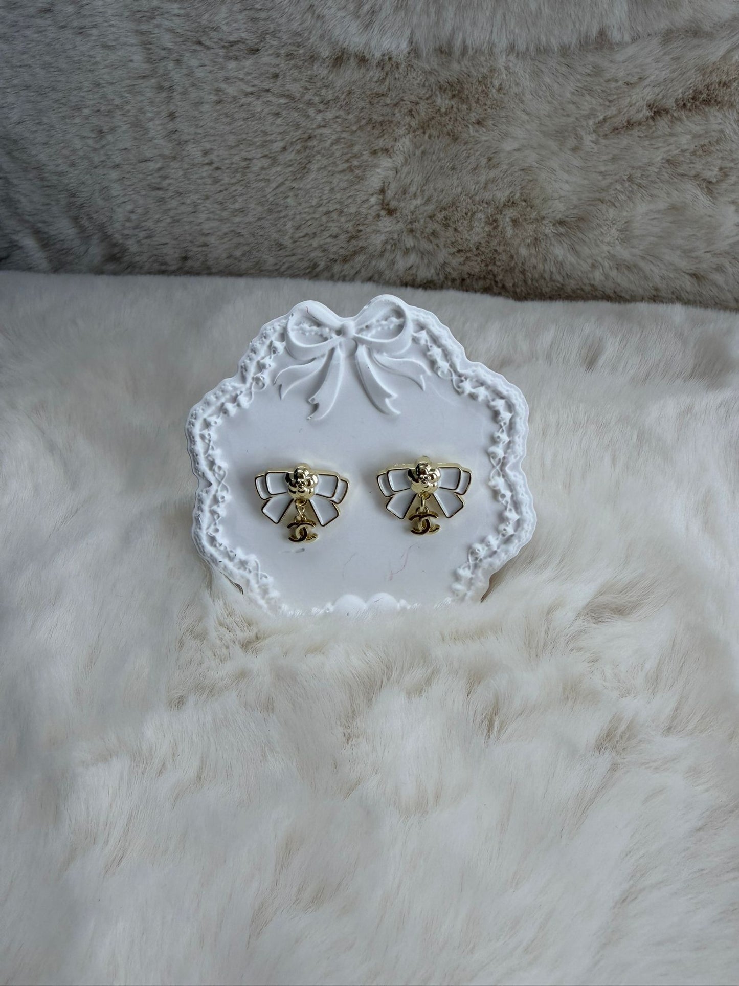 White Bow Earrings